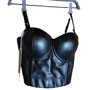 Charmian Black Faux Leather Corset Bustier Top NWT Size S